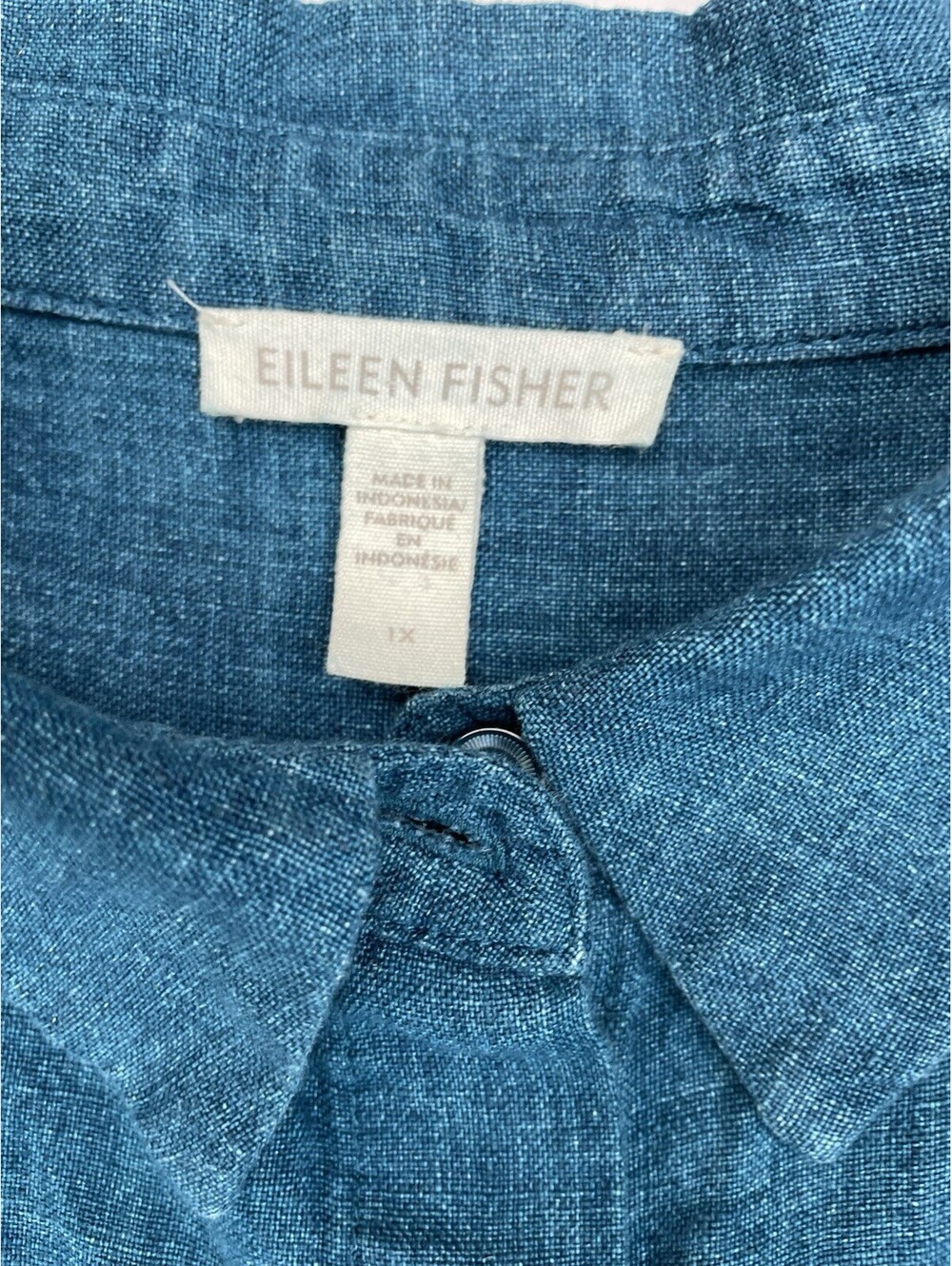 Eileen Fisher Organic Linen Short Sleeve Boxy Shirt Blouse Teal Blue 1X - Picture 3 of 7